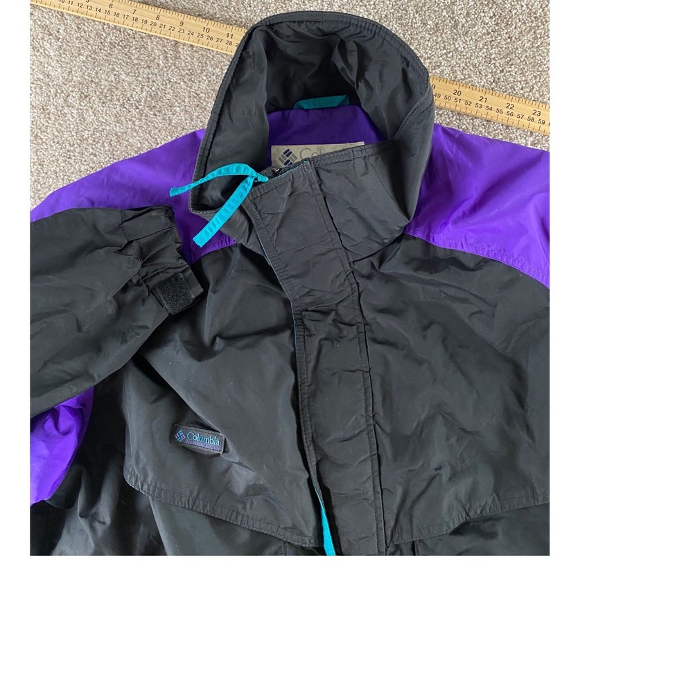Vintage Columbia Sportswear Jacket Mens L Black Purple Colorblock Windbreaker